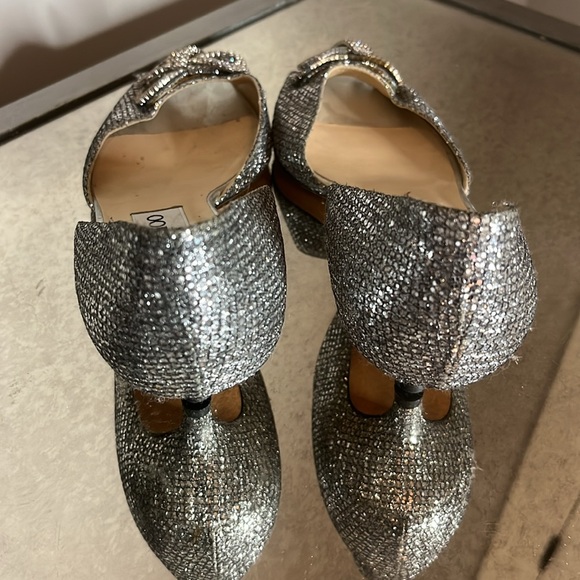 Jimmy Choo Fabulous Silver Glitter shiny kitten heels with Diamond bow detail - Picture 3 of 4